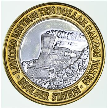 .999 Fine Silver Center Boulder Station Casino Chip Limited Edition $ 10 Token - Rare - Approx 0.60 T Oz ASW
