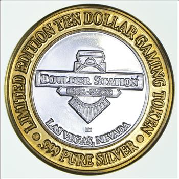 .999 Fine Silver Center Boulder Station Casino Chip Limited Edition $ 10 Token - Rare - Approx 0.60 T Oz ASW