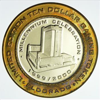 .999 Fine Silver Center *El Dorado Hotel & Casino - Reno, NV* Chip $ 10 Token - Rare - Approx 0.60 T Oz ASW