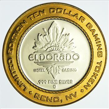 .999 Fine Silver Center *El Dorado Hotel & Casino - Reno, NV* Chip $ 10 Token - Rare - Approx 0.60 T Oz ASW