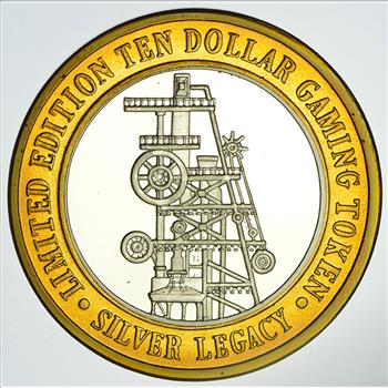 .999 Fine Silver Center Silver Legacy - Oil Rig 3rd Anniversary Casino Chip Ltd Edition $10 Token - Rare - Approx 0.60 T Oz ASW