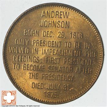 Andrew Johnson 1865-1869 17th Presiden Of The United States Commemorative Token