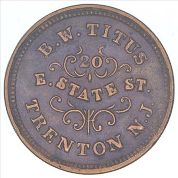 Authentic ORIGINAL Civil War Token - Dry Goods, Oil Cloths, Carpets - B.W. Titus Trenton, NJ