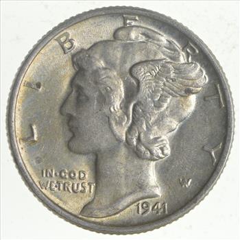 Blast WHITE 1941 Mercury Liberty Dime - 90% Silver - Stunning in High Grade
