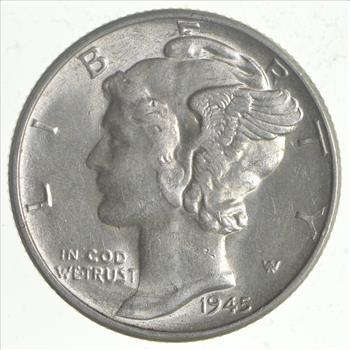 Blast WHITE 1945 Mercury Liberty Dime - 90% Silver - Stunning in High Grade