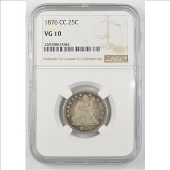 Carson City - VG10 1876-CC Seated Liberty Quarter - NGC Graded