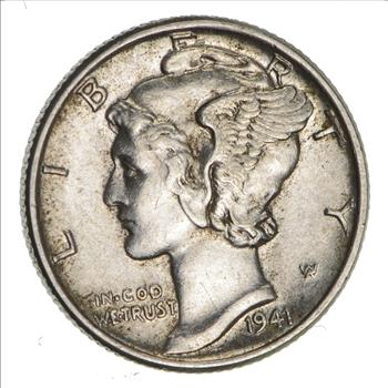 Ch AU/Unc 1941 Mercury Liberty Dime - 90% Silver - High Grade