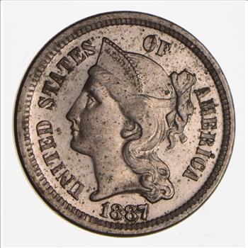 CHOICE - 1887 Three-Cent Piece - Copper-Nickel