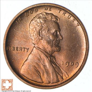 CHOICE Unc - 1909 VDB - 1909 Lincoln Cent - WITH Designer's Initials - Great Luster - Rare