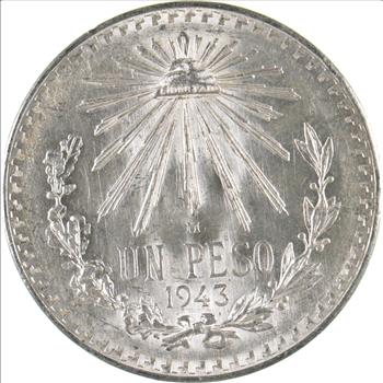 Choice Uncirculated - 1943 Mexico Mexican Un Peso Silver Coin - LARGE