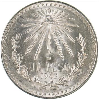 Choice Uncirculated - 1943 Mexico Mexican Un Peso Silver Coin - LARGE