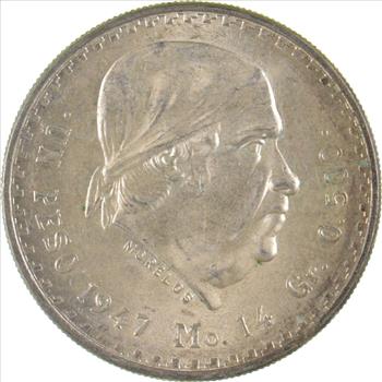 Choice Uncirculated - 1947 Mexico Mexican Un Peso Silver Coin - LARGE