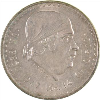 Choice Uncirculated - 1947 Mexico Mexican Un Peso Silver Coin - LARGE