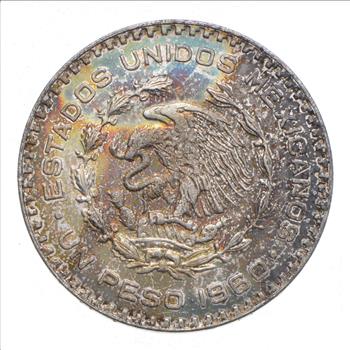 Choice Uncirculated - 1960 Mexico Mexican Un Peso Silver Coin - LARGE