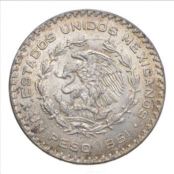 Choice Uncirculated - 1961 Mexico Mexican Un Peso Silver Coin - LARGE