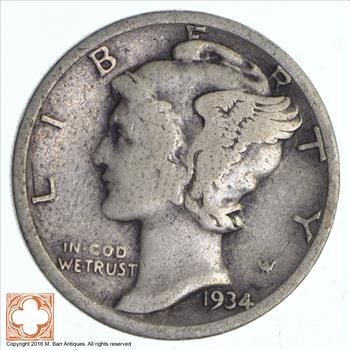 Collectible 1934 Mercury Liberty 90% Silver United States Dime