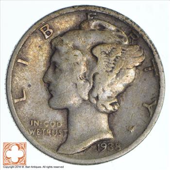 Collectible 1938 Mercury Liberty 90% Silver United States Dime - Reduced S&H