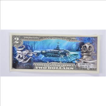 Colorized Unique Art 2003 $2 Note 20,000 Leagues Under The Sea