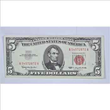 Crisp 1963 Red Seal $5 United States Note - Better Grade
