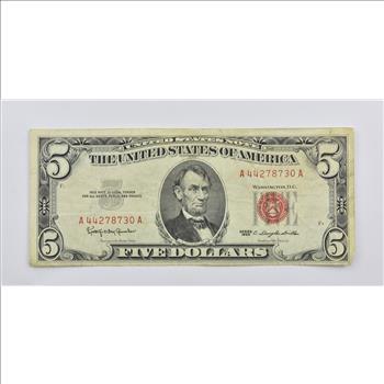 Crisp 1963 Red Seal $5 United States Note - Better Grade