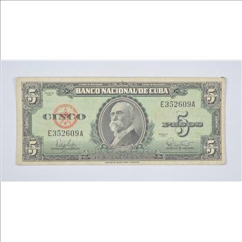 CUBA - National Bank of Cuba 5 Pesos Note - Maximo Gomez - Series of 1960!
