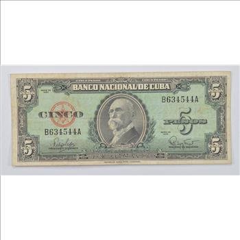 CUBA - National Bank of Cuba 5 Pesos Note - Maximo Gomez - Series of 1960!