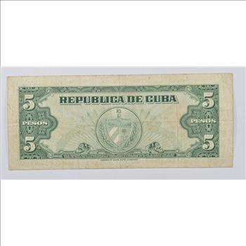 CUBA - National Bank of Cuba 5 Pesos Note - Maximo Gomez - Series of 1960!