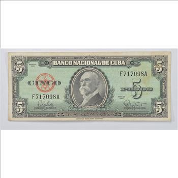 CUBA - National Bank of Cuba 5 Pesos Note - Maximo Gomez - Series of 1960!