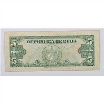 CUBA - National Bank of Cuba 5 Pesos Note - Maximo Gomez - Series of 1960!