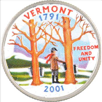 Custom - COLORIZED - 2001-D Vermont State Quarter - High Collectible