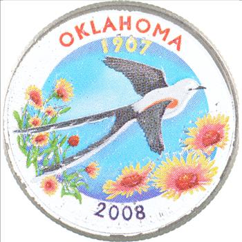 Custom - COLORIZED - 2008-D Oklahoma State Quarter - High Collectible