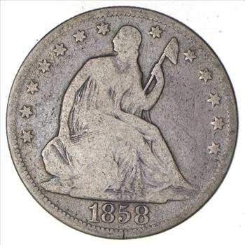 Early - 1858 Seated Liberty Half Dollar - Rare Type US Coin Silver 90%