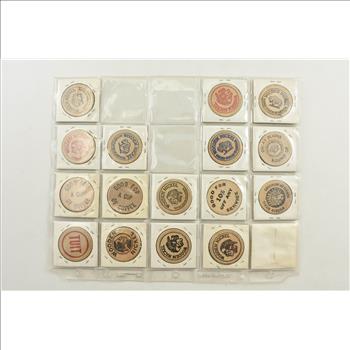 Entire Page Vintage WOODEN Nickels - Rare to find a group this large