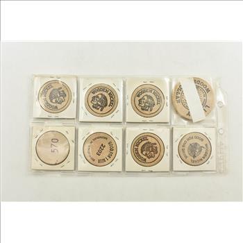 Entire Page Vintage WOODEN Nickels - Rare to find a group this large