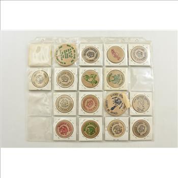 Entire Page Vintage WOODEN Nickels - Rare to find a group this large