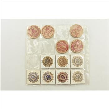 Entire Page Vintage WOODEN Nickels - Rare to find a group this large