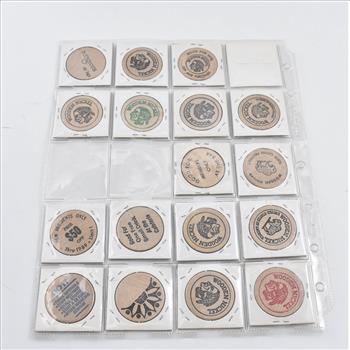 Entire Page Vintage WOODEN Nickels - Rare to find a group this large