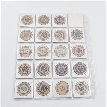 Entire Page Vintage WOODEN Nickels - Rare to find a group this large