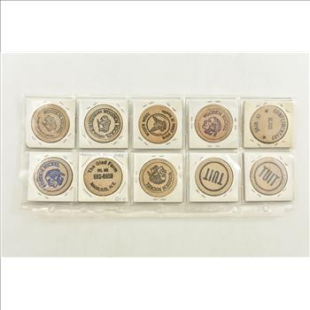 Entire Page Vintage WOODEN Nickels - Rare to find a group this large