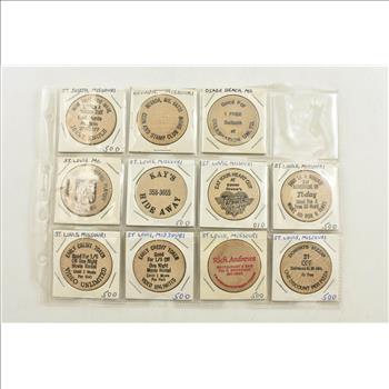 Entire Page Vintage WOODEN Nickels - Rare to find a group this large