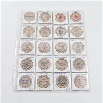 Entire Page Vintage WOODEN Nickels - Rare to find a group this large