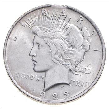 ERROR 1923 Peace Silver Dollar - 2 Clipped Planchet