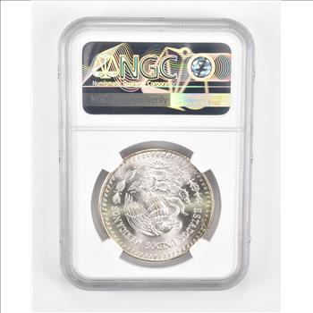 ERROR MS66 1983 Mo Mexico 1 Silver Onza - OBV & REV Rim Bars - Graded NGC