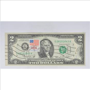 First Day Issue 1976 $2 Federal Reserve Note - Stamped!