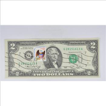 First Day Issue 1976 $2 Federal Reserve Note - Stamped!