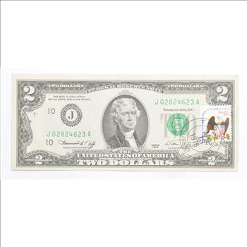 First Day Issue 1976 $2 Federal Reserve Note - Stamped!