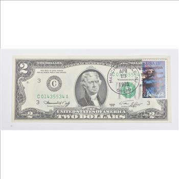 First Day Issue 1976 $2 Federal Reserve Note - Stamped!