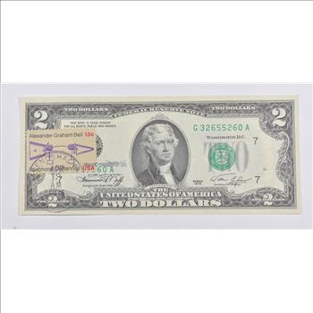First Day Issue 1976 $2 Federal Reserve Note - Stamped!