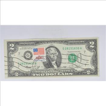 First Day Issue 1976 $2 Federal Reserve Note - Stamped!