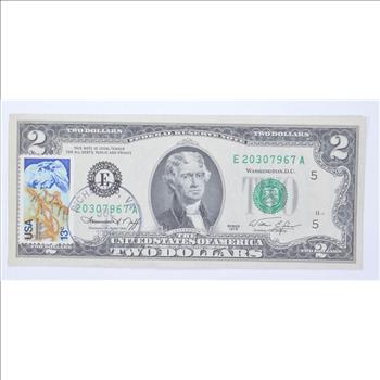 First Day Issue 1976 $2 Federal Reserve Note - Stamped!